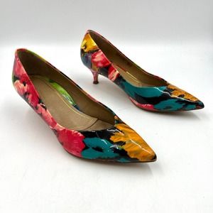 Vionic Josie Kitten Heels Patent Leather Abstract Floral Pointy Toe Pumps